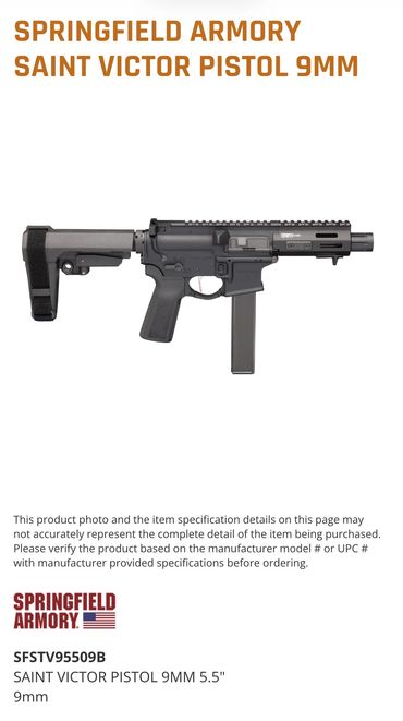 Springfield Armory Saint Victor 9mm pistol with 5.5-inch barrel.