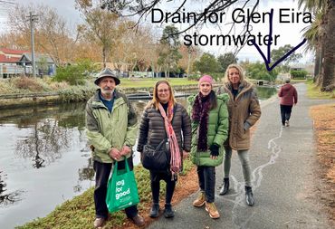 Glen Eira Mayor and senior staff meet with ECAT committee near the drain from that city that enters 