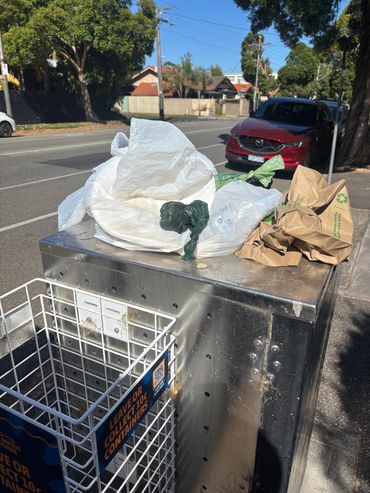 Overflowing public rubbish bin 
