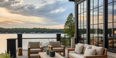 Lakefront deck with outdoor seating overlooking the water in Chapin SC - homes for sale near Lake Mu
