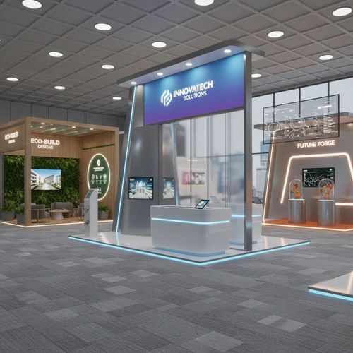 tradeshow exhibit made out of octanorm metal
