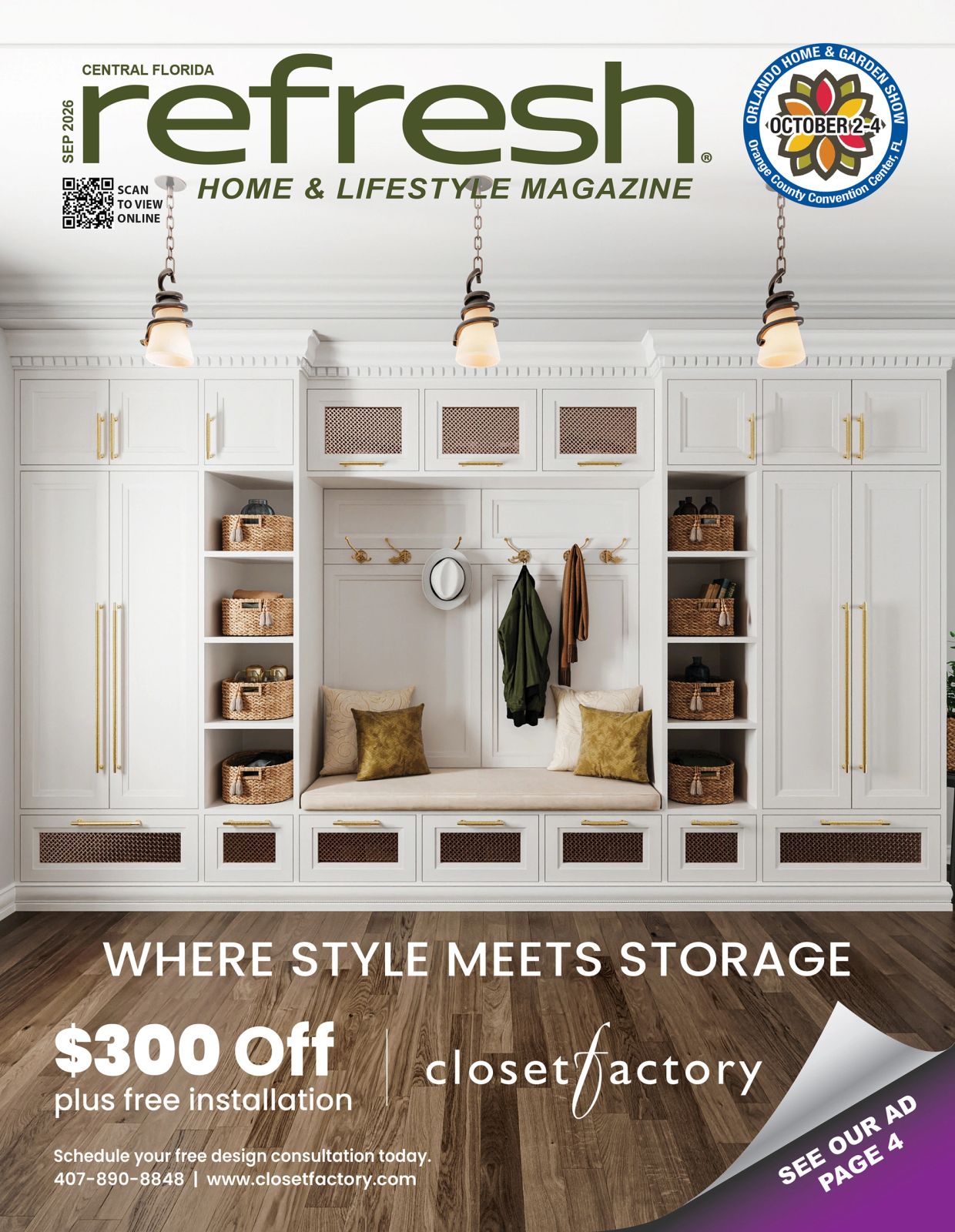 Stylish white closet with storage and seating area.