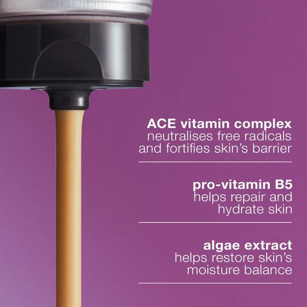Skincare product benefits with vitamins and algae extract.