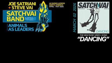 Concert poster for Joe Satriani and Steve Vai's Satchvai Band tour.