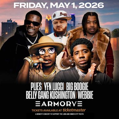 Hip-hop concert poster featuring Ples, YFN Lucci, Big Boogie, Belly Gang Kushington, and Werbie at the Armory.