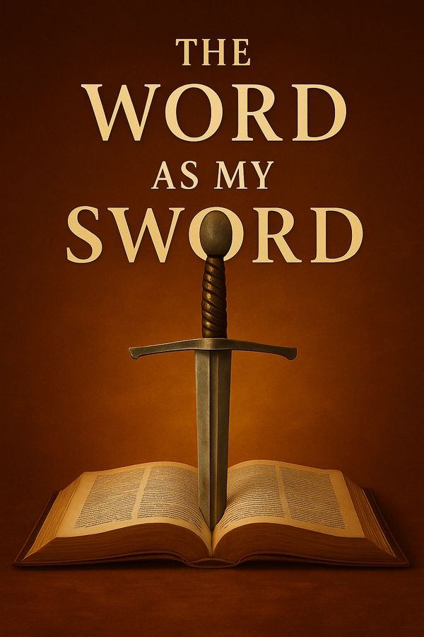 The Word As My Sword – Scripture-based cover with sword in Bible, symbolizing apologetics.