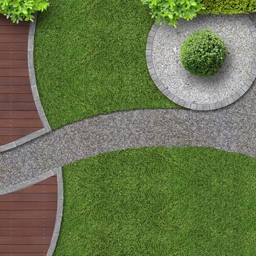 modern garden design with terrace overlooking the top
