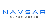 Blue and red stylized NAVSAR logo with modern design.