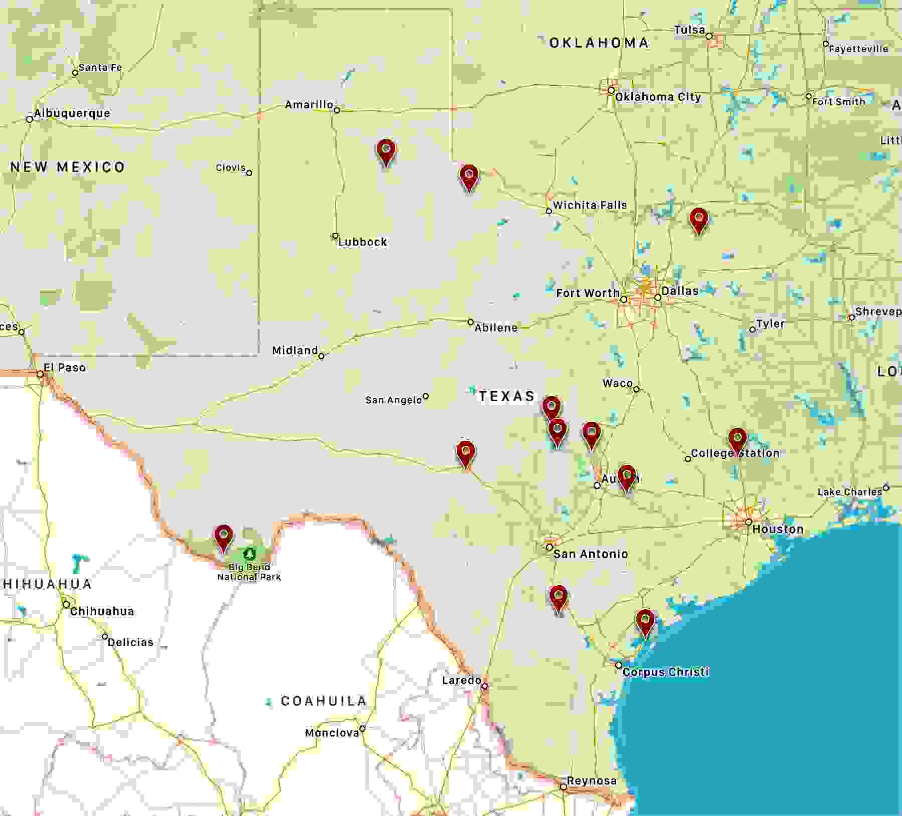 Event Map Texas Geocampers