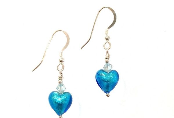 Murano Glass Byzantine Heart Sterling Earrings by Gineva