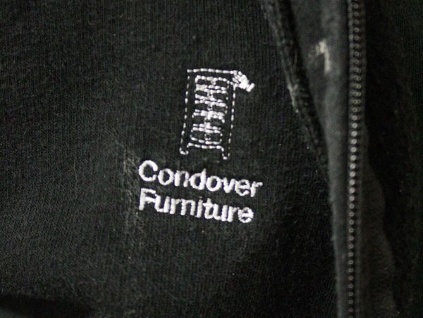 Condover Furniture logo on a fabric hoodie