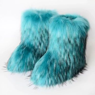Women's Winter Fluffy Faux Fox Fur Boots Woman Plush Warm Snow Boots Luxury Footwear Girls' Furry Fu