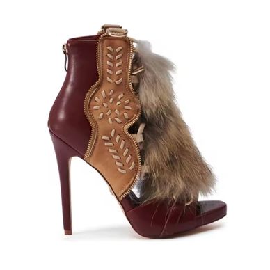 Furry Belt Buckle Ankle Boots Women Sweet Fashion Boots Lace Up High Heeled Shoes Ladies Nifty Party