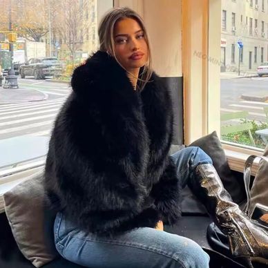 Neo Mint Street Fashion Shawl Collar Faux Fox Fur Coat Women 2024 Winter Cool Girls Black Short Fur 
