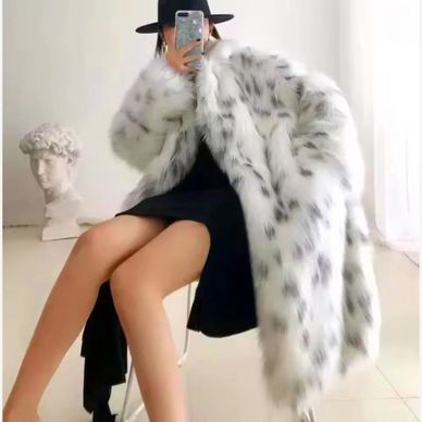 Fur Coat Jackets Fashion Spot Printed Faux Outwear Fur Trench Women Long Sleeve Casual Imitation Win