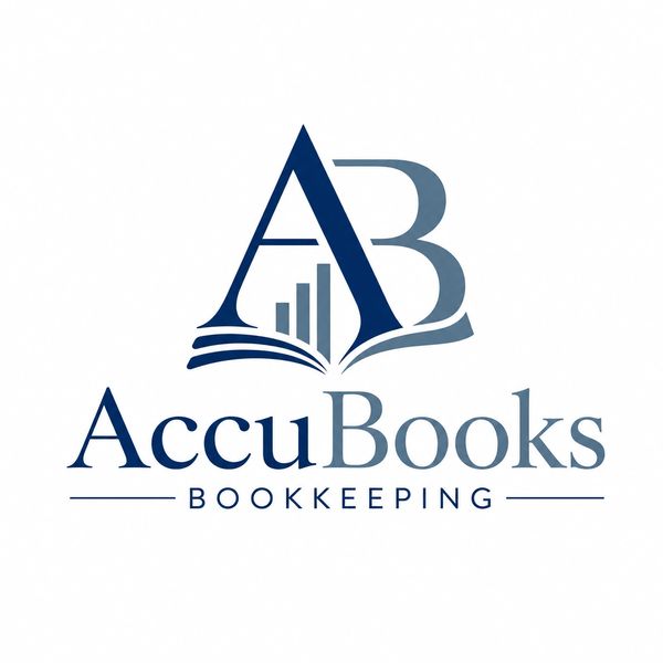 Logo of AccuBooks Bookkeeping with stylized AB and bar graph.