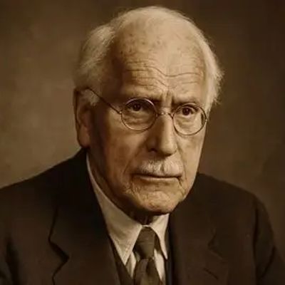 Portrait of Carl Jung with glasses and a serious expression
