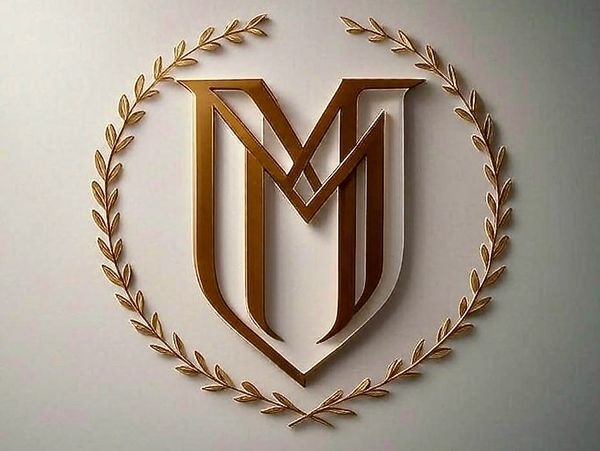 Monica Delgado logo M intertwined and a gold wreath