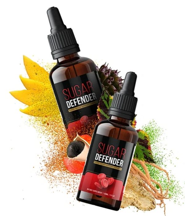Sugar Defender supplement bottles with natural ingredients.