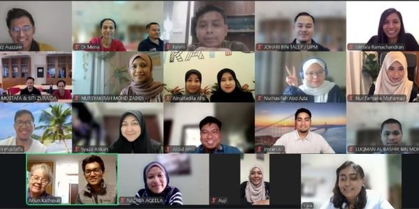 A diverse group of people in a virtual video conference call.