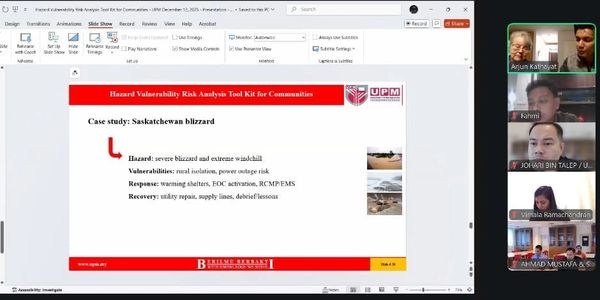 Virtual presentation on hazard vulnerability risk analysis with a case study on Saskatchewan blizzard.