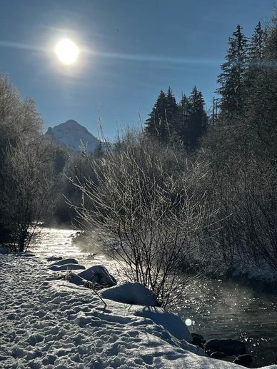 The river, which runs through Morzine, is a 7 minute walk from the chalet - where you walk into town