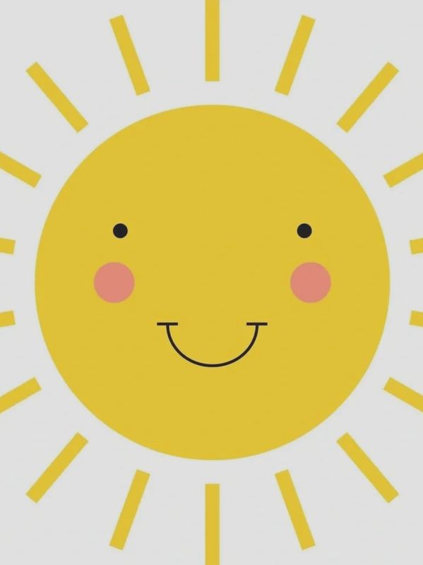 Cute smiling sun illustration with rosy cheeks.