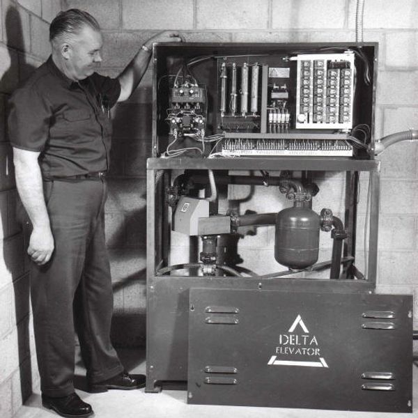Mell Peterson displaying the new EECO Uni-Body UV-5 Valve in 1970.