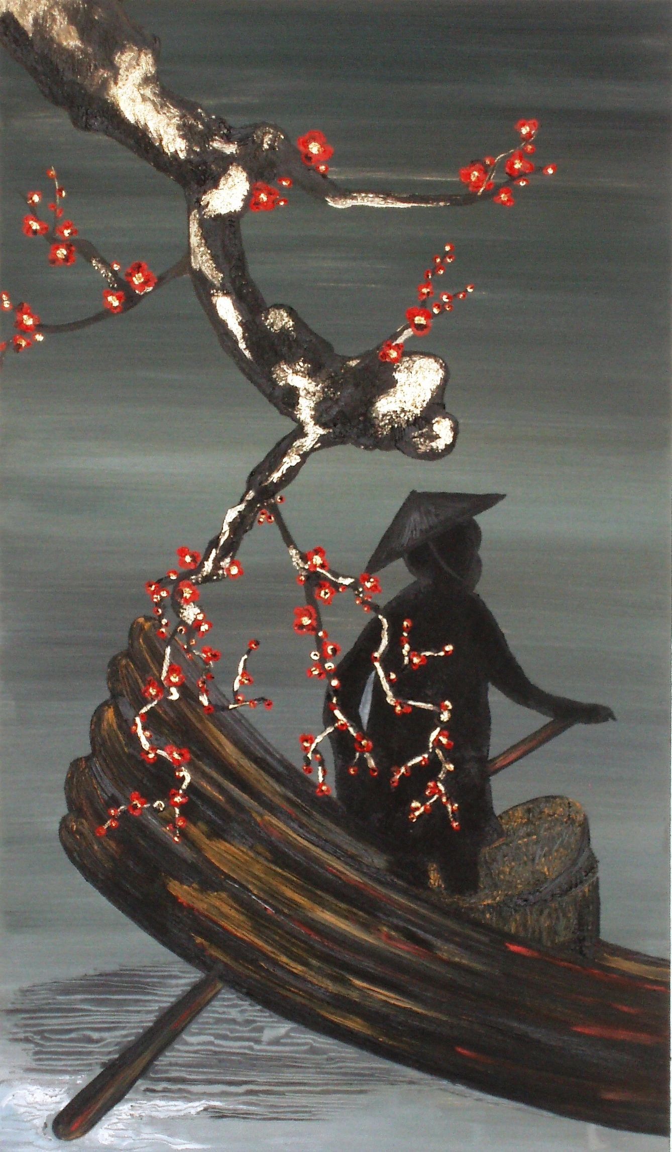 Boatman beneath blossoms - oil painting by Saskia