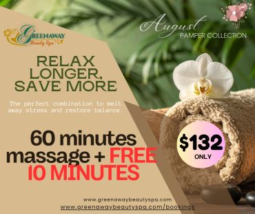 Spa promotion: 60-minute massage plus 10 free minutes for $132.