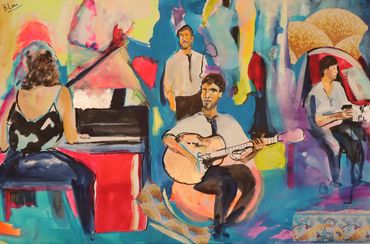 Los musicos 
 54 x 84 cm 
toile sans cadre
Mixed media/ canvas 
Tango Series
Available upon request/