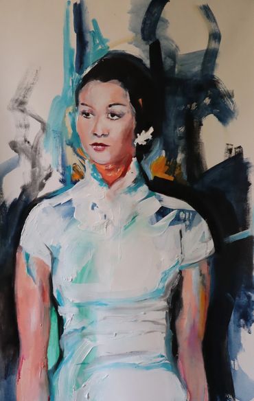 Figurative-expressionistic painting from my Ceremonial Series. 98x49 cm. Oils and acrylics on canvas