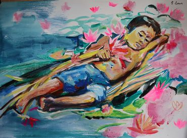 Collecting Flowers
32x42 cm  - 80 Euros - Ink, acrylics and oils on canvas paper
2022