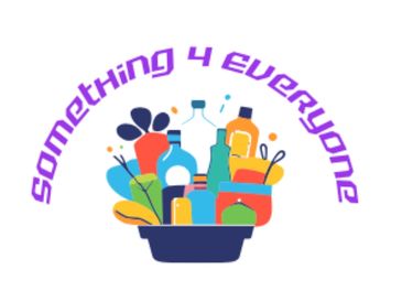Colorful basket of assorted items with the phrase 'something 4 everyone' above.