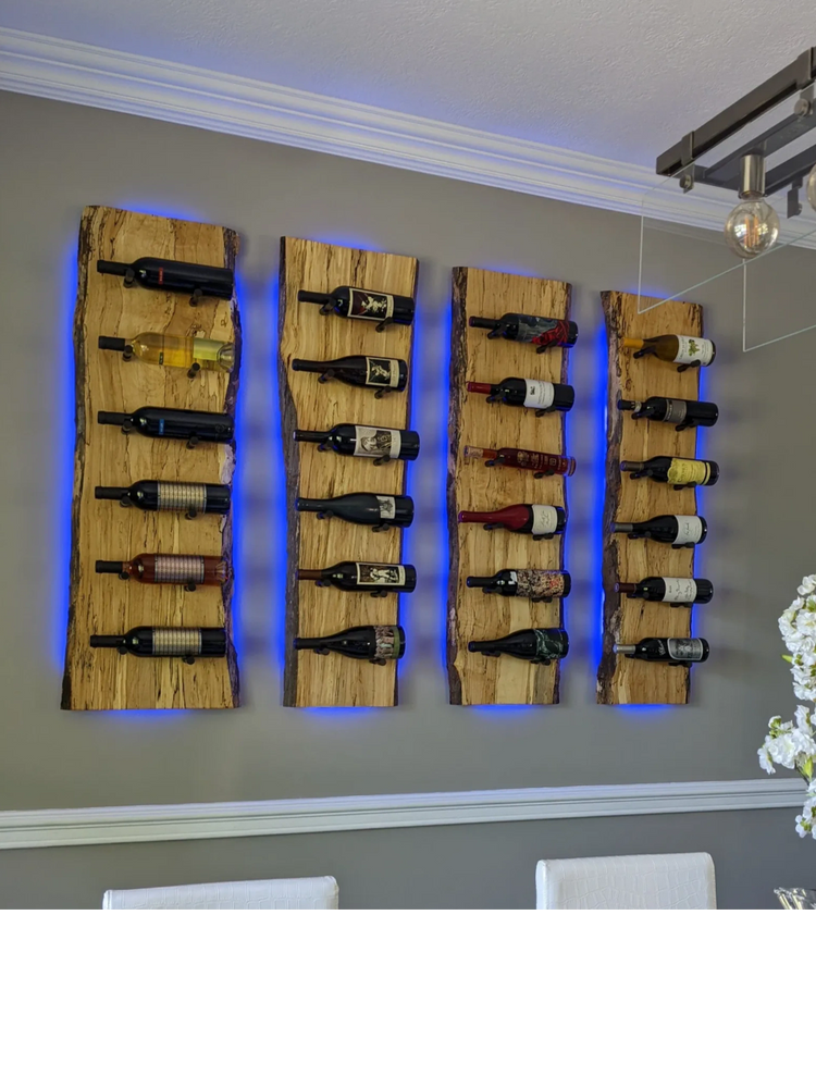 Unfinished live-edge wine racks