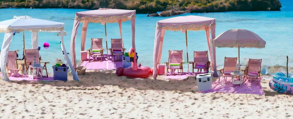 Sunrise at the beach with cabana and chair rental in Hollywood Beach.