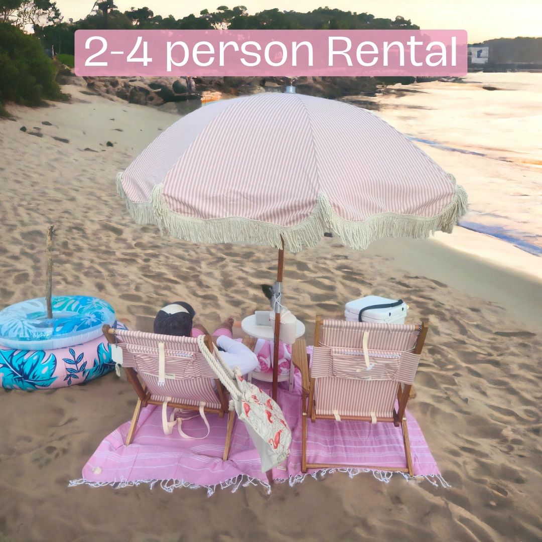 Beach and beach chair rental in Boynton Beach with beach umbrella and beach floats.