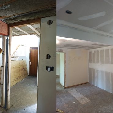 Before and after, open concept of kitchen with LVL support