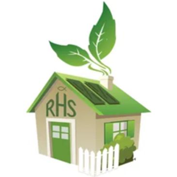 Illustration of a green eco-friendly house with leaves sprouting from the chimney.