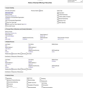 Form 1 exempt offering of securities by Rupert Huber Solutions, Inc.