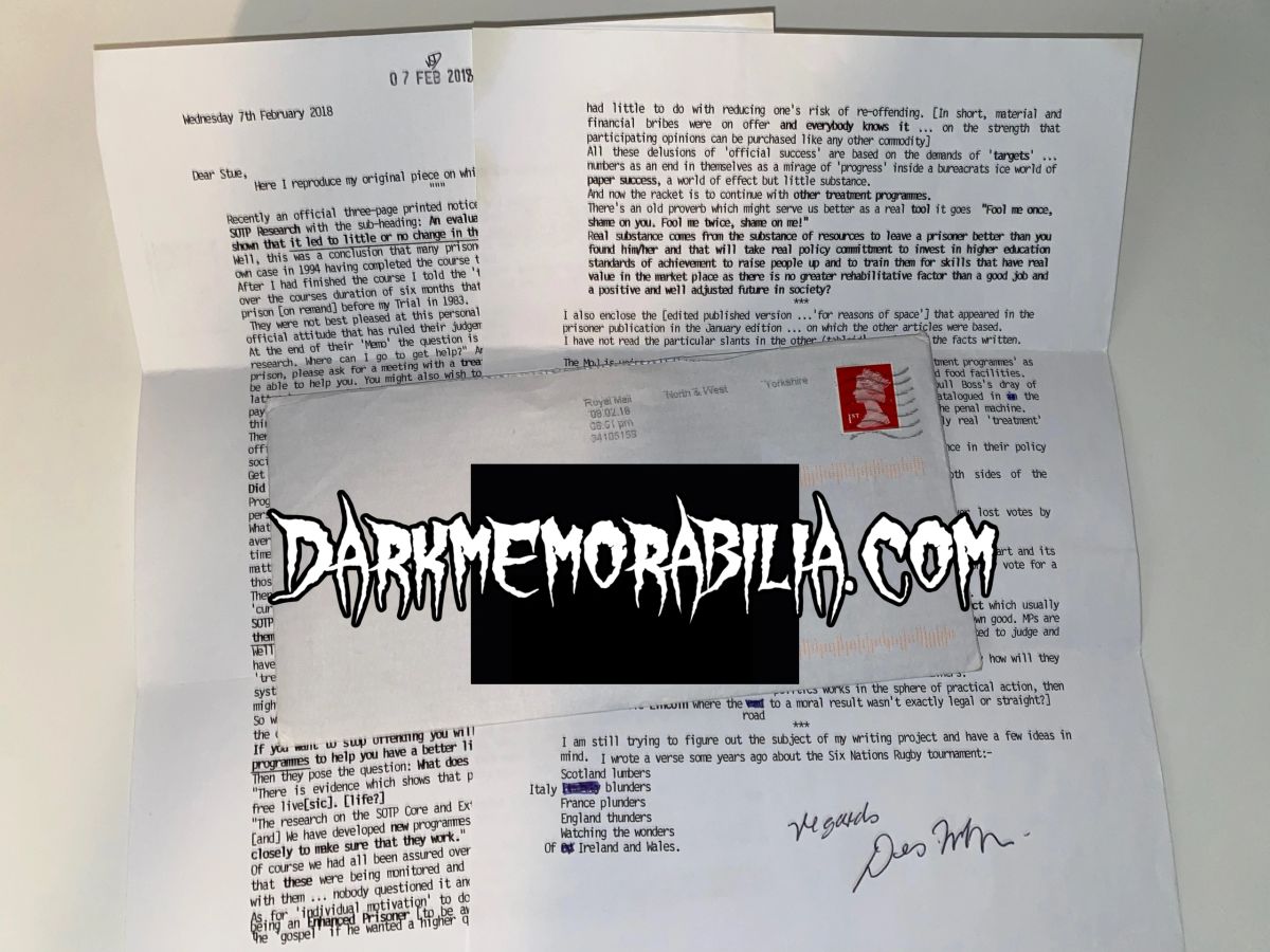 Dennis Nilsen typed signed letter with envelope (Original)