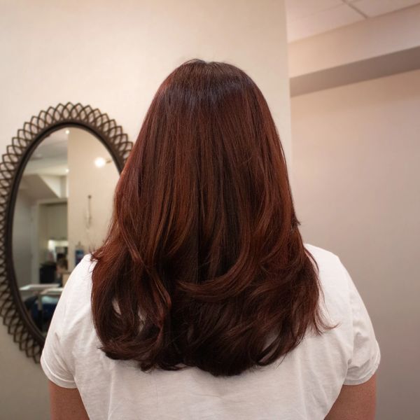 Blow dried and colored hair