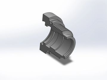3D CAD model of a threaded pipe fitting section with internal details.