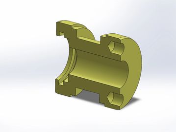 3D CAD model of a cylindrical mechanical part with mounting holes and internal features.