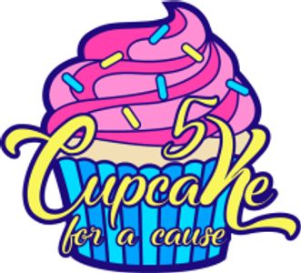 A colorful cupcake with the message "5 Cupcake for a cause."