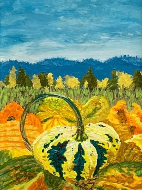 Painting-Autumn Pumpkins at Sunny Farms-yellow-orange-Olympic Fine Art-Alisa Hasbrouck