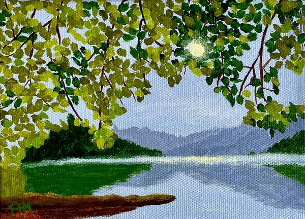 Painting-Sunrise at Fairholm Lake Crescent-National Park-Olympic Fine Art-Alisa Hasbrouck