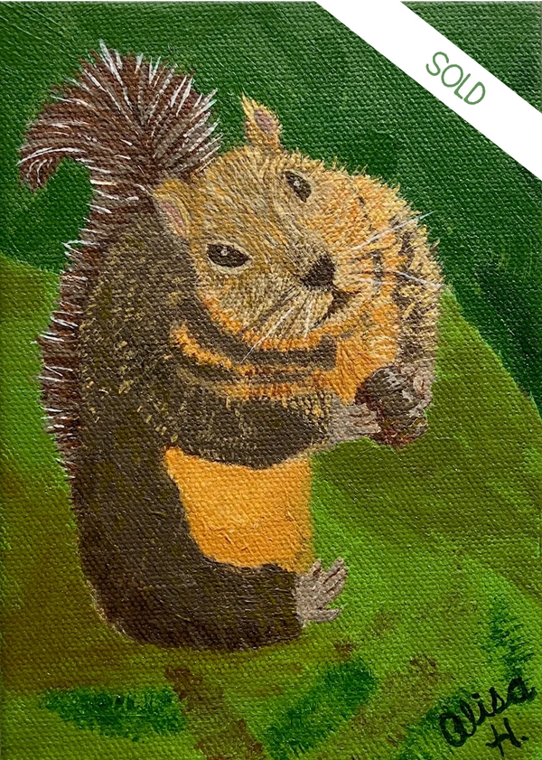 Painting-squirrel-green-gold-Olympic Fine Art-Alisa Hasbrouck