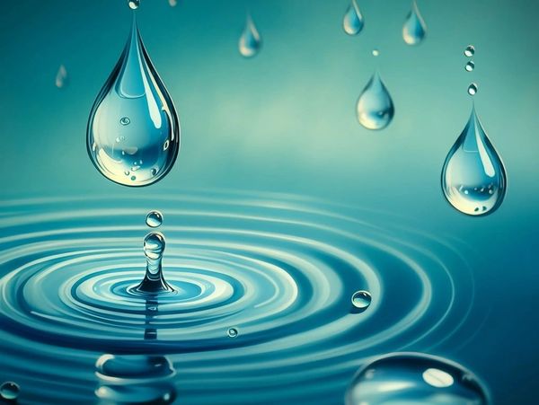 Close-up of water droplets creating ripples on the surface.