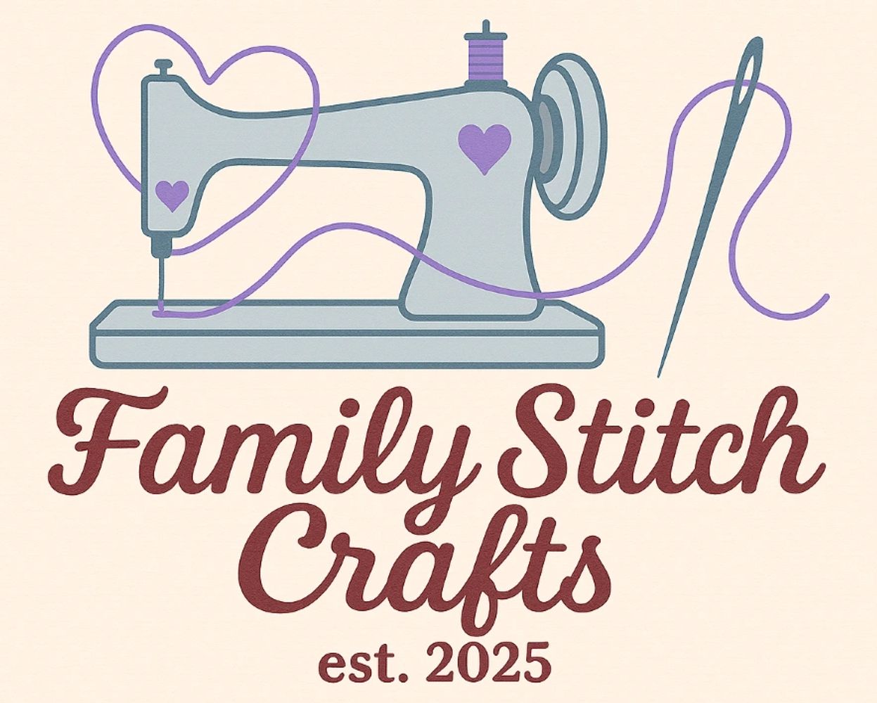 Logo of Family Stitch Crafts with a sewing machine and needle.